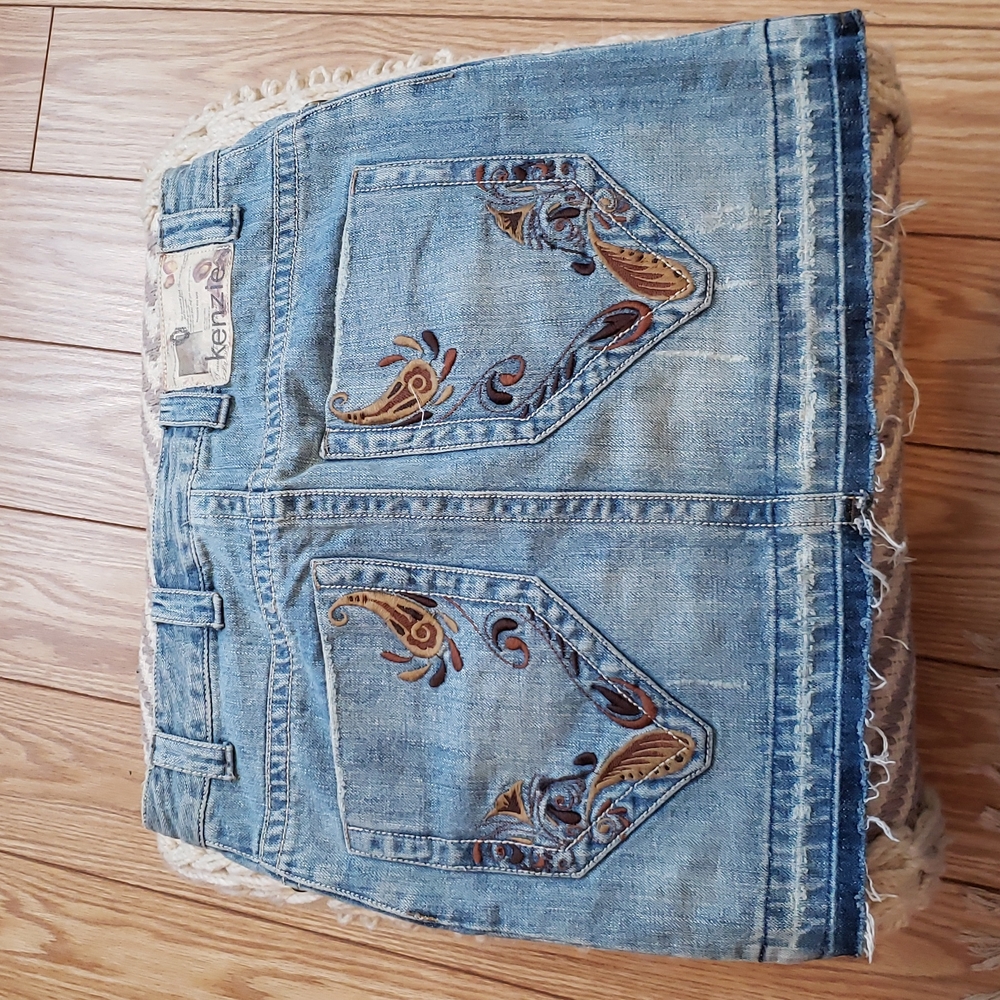 Vintage Y2K Embroidered Kenzie Denim Mini Skirt